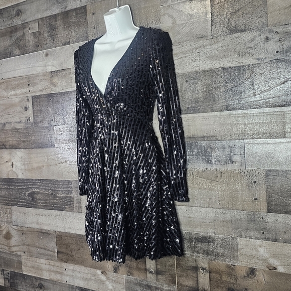 Club L London wrap front sequin skater dress in black | Size 2 (XS) - Picture 7 of 14